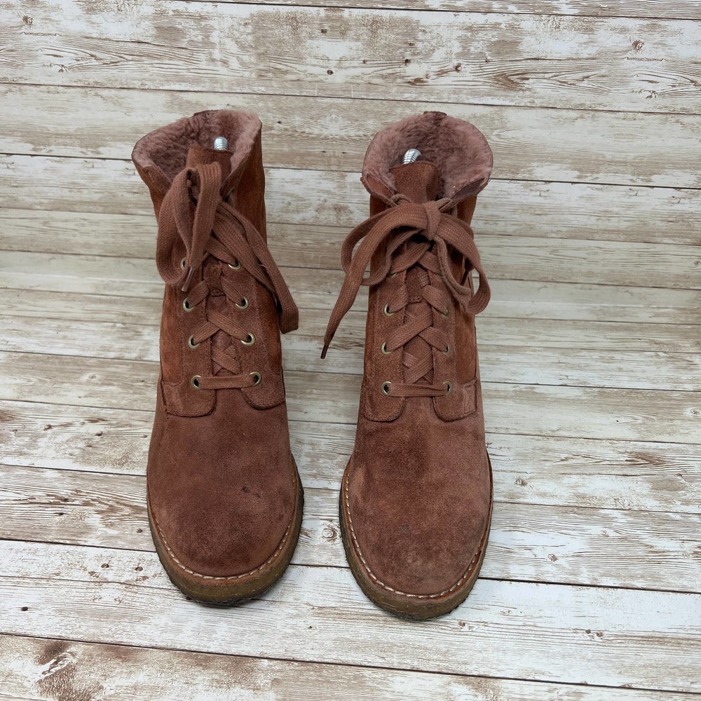 UGG Australia Sofia Cinnamon Suede Leather Lace-Up Boots Women's 8.5 - Picture 2 of 8